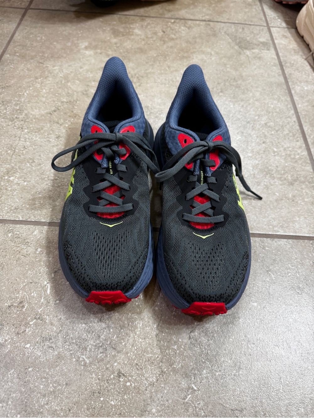 Hoka women's Black Athletic Running Shoes with Red and Yellow Accents